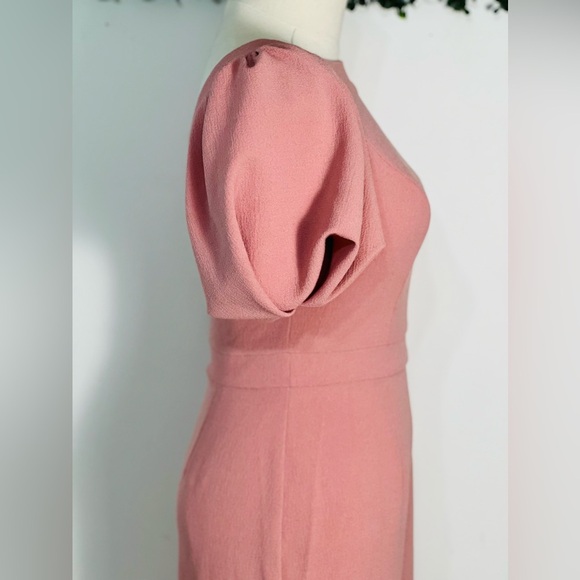 ASOS NWT Pink Puff Sleeve Fitted Midi Dress Size 2 - Picture 5 of 11
